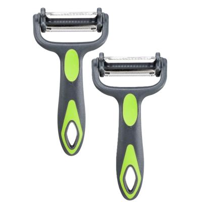 Dunschiller Profi - 2x - grijs/groen - kunststof - 15 cm - aardappelschiller met 3 mesjes