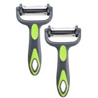Dunschiller Profi - 2x - grijs/groen - kunststof - 15 cm - aardappelschiller met 3 mesjes