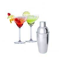 Set van 4x Margarita cocktailglazen met cocktailshaker semi-mat RVS - thumbnail