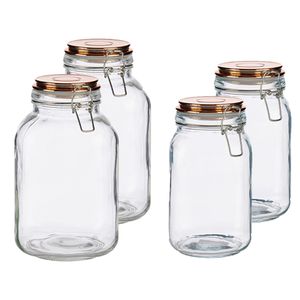 Set van 4x stuks luxe keuken voorraadpotten met klepdeksel koper 1500 ml en 3000 ml