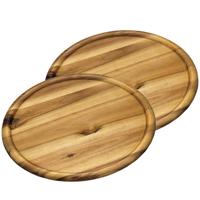 Houten serveerbord/pizzabord rond - 2x -D32 cm - Pizzaborden/serveerborden van acacia hout