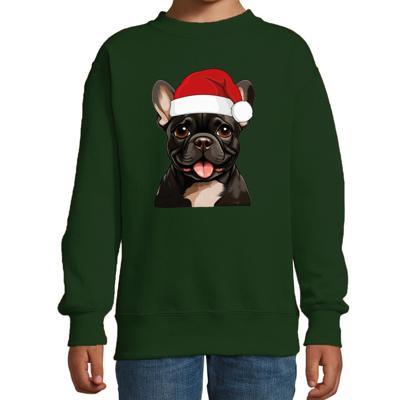 Kersttrui / sweater honden - kinderen - Franse Bulldog - groen - kerstmuts - Kerstmis