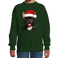 Kersttrui / sweater honden - kinderen - Franse Bulldog - groen - kerstmuts - Kerstmis