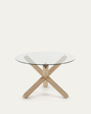Kave Home Kave Home Eettafel Lotus, Lotus ronde glazen tafel met massief eiken poten Ø 120 cm (mtk0123)
