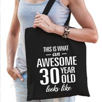 Awesome 30 year / geweldig 30 jaar cadeau tas zwart voor dames - thumbnail