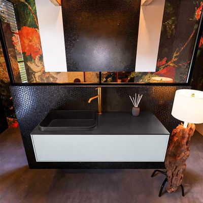 Badkamermeubelset Mondiaz Erin 120 cm met 1 Lade met RIDGE Wastafel Links Urban met 1 kraangat Greeploos Mat Clay