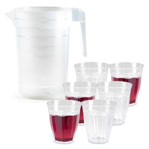 Waterkan/schenkkan met glazen set - kunststof/onbreekbaar - karaf 2 liter/12x glazen - bpa vrij