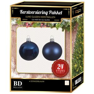 Bellatio Decorations kerstballen - 24 Stuks - glas - donkerblauw - 6 cm - kerstballen pakket