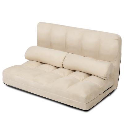 Verstelbare Vloerbank 6 Standen Opvouwbare Luie Bank Duurzaam & Stabiel Suède Vloer Zitbank 180 x 113 x 10 cm Beige