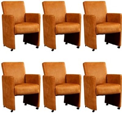 Set van 6 Cognac leren moderne eetkamerfauteuils Elegant - Kenia Leer Cognac (cognac leer)