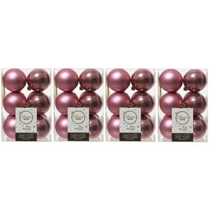 48x Kunststof kerstballen glanzend/mat oud roze 6 cm kerstboom versiering/decoratie   -