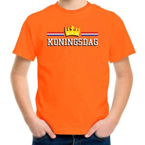 Koningsdag met kroon t-shirt oranje voor kinderen - EK/WK - Koningsdag shirts