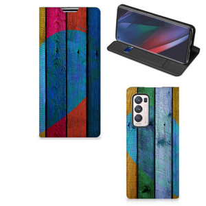 OPPO Find X3 Neo Book Wallet Case Wood Heart - Cadeau voor je Vriend