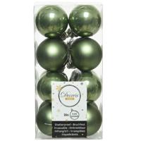 Decoris kleine kerstballen - 16x st - mosgroen - 4 cm - kunststof - onbreekbare kerstballen