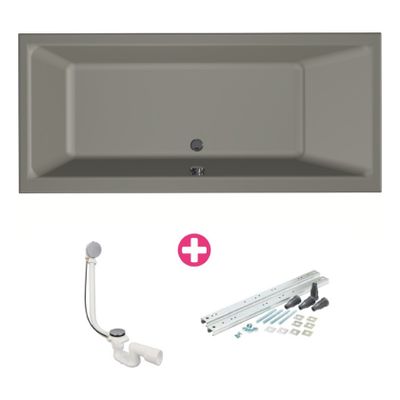 Ligbad Xenz Kristal | Inbouw | 170x75 cm | Incl.Badafvoer | Met overloop | Acryl | Cement mat