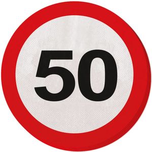 60x Vijftig/50 jaar feest servetten verkeersbord 33 cm rond verjaardag/jubileum   -