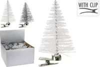 Element Kerstboom op knijper 7cm 3 assorti - Wit, zilver - thumbnail