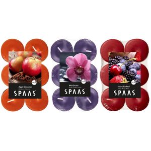 Candles by Spaas geurkaarsen - 36x stuks in 3 geuren - Maxi theelichtjes van 4.5 branduren