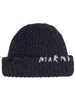 Marni bonnet nervuré à logo brodé - Gris - thumbnail