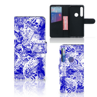 Telefoonhoesje met Naam Motorola One Action Angel Skull Blauw