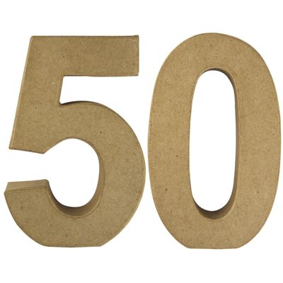 Leeftijd 50 jaar Papier mache - 3D hobby knutsel cijfers - setje van 15 x 9 x 3 cm
