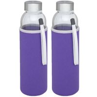 4x stuks glazen waterfles/drinkfles met paarse softshell bescherm hoes 500 ml