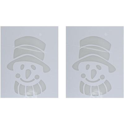 Kerst raamsjabloon sneeuwpop hoofd - 2x - wit - 35 cm - raamdecoratie - kerstversiering