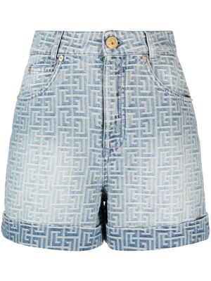 Balmain short en jean à motif monogrammé - Bleu