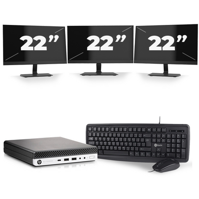 HP EliteDesk 800 G3 USFF - Intel Core i5-6e Generatie - 8GB RAM - 256GB SSD - Windows 11 + 3x 22 inch Monitor