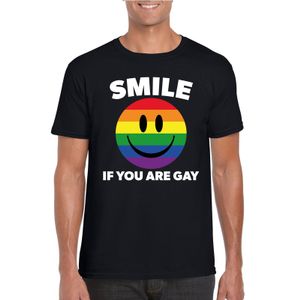Regenboog emoticon Smile if you are gay shirt zwart heren 2XL  -