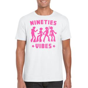 Verkleed T-shirt voor heren - nineties vibes - wit - roze glitter - carnaval/themafeest