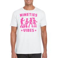 Verkleed T-shirt voor heren - nineties vibes - wit - roze glitter - carnaval/themafeest