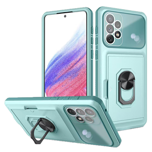 Samsung Galaxy A52S hoesje - Backcover - Pasjeshouder - Shockproof - Ringhouder - Kickstand - Extra valbescherming - TPU - Lichtblauw