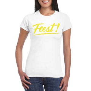 Verkleed T-shirt voor dames - feest - wit - geel glitter - carnaval/themafeest