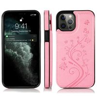 iPhone 13 hoesje - Backcover - Pasjeshouder - Portemonnee - Bloemenprint - Kunstleer - Roze - thumbnail