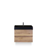 Maxx XL Badmeubelset 80 cm - Natuur Eiken - Wastafel Kube Zwart 1 kraangat