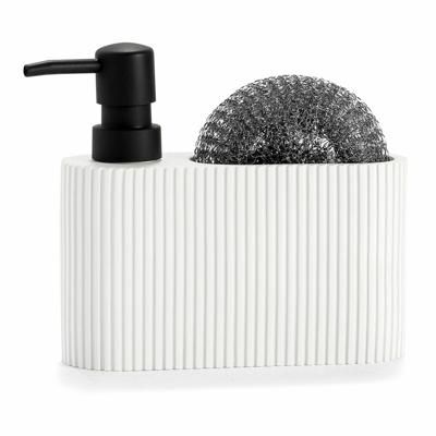 2-in-1 zeepdispenser voor het aanrecht Andrea House CC71086 Wit Hars Schuurspons 16 x 5 x 15 cm 300 ml