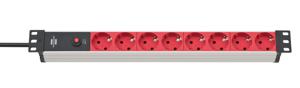 Brennenstuhl 1390007118 Alu-Line 19" stekkerdoos 8-voudig 2m H05VV-F 3G1,0 + schakelaar rood