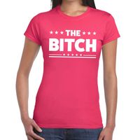 The Bitch tekst t-shirt roze dames - thumbnail