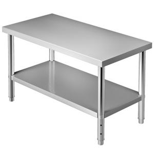 VEVOR Commerciële roestvrijstalen tafel 122 x 76 x 86 cm, roestvrijstalen tweelaagse werktafel, snijtafel, gastro 150 kg + 100 kg draagvermogen, commerciële keukentafel, in hoogte verstelbare voorbereidingstafel