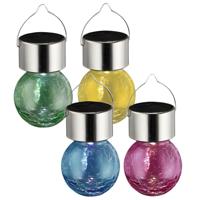 Solar sfeer hanglamp - 4x stuks - geel / groen / roze / blauw - 9 cm - glas - aan haak