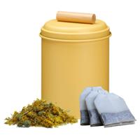 Thee bewaarblik - geel - metaal - 14 x 20 cm - theeblik - losse thee