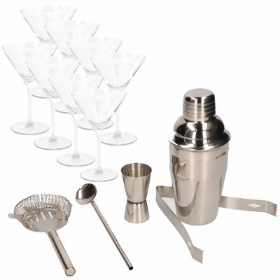 Cocktail set inclusief cocktailshaker en 8x luxe cocktailglazen/Martiniglazen