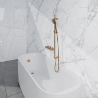 Fortifura Nebbio Badcombinatie-set - thermostaatkraan - glijstang met geïntegreerde wandaansluitbocht - gladde doucheslang - ronde handdouche - badvulcombinatie - geborsteld messing PVD (goud) SW1183067 SW1111531 SW728176 SW799449 SW1108811 SW