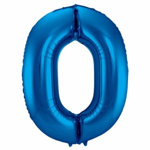 Cijfer 0 nul ballon blauw 86 cm