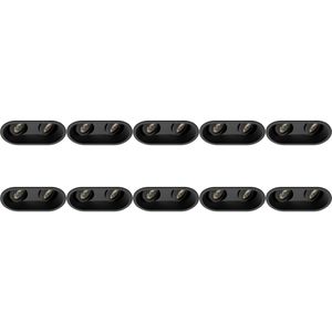 Spot Armatuur 10 Pack - Pragmi Zano Pro - GU10 Inbouwspot - Ovaal Dubbel - Zwart - Aluminium - Kantelbaar - 185x93mm