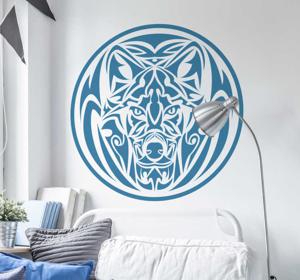 Muursticker wolf tribal