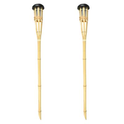 Tuinfakkel - 2x - Solar - led tuinlamp - bamboe hout - 78 cm - bruin