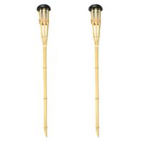 Tuinfakkel - 2x - Solar - led tuinlamp - bamboe hout - 78 cm - bruin