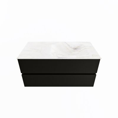 MONDIAZ VICA-DLUX 100cm badmeubel onderkast Urban 2 lades. Inbouw wastafel CLOUD rechts 1 kraangat, kleur Ostra.
